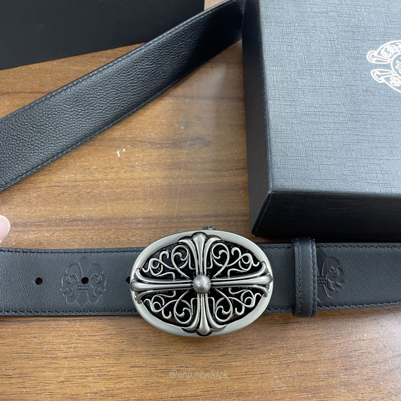 Chrome Hearts Classic Oval Cross Leather Belt Black (6) - www.newkick.vip